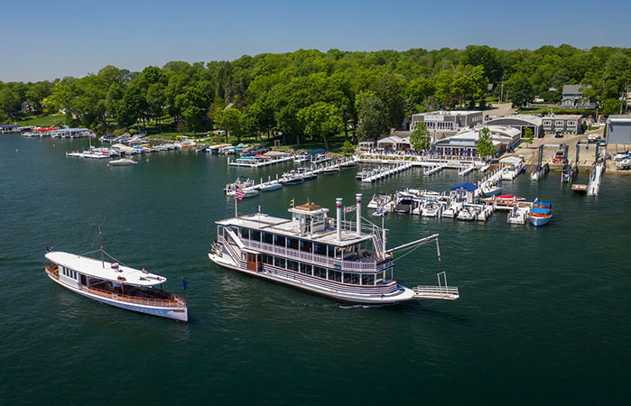 Gage Marine offers lake cruises, american dining, boat sales and more